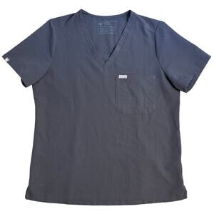 FIGS Women’s Catarina One-Pocket V Neck Scrub Top Short Sleeve Gray Size Large